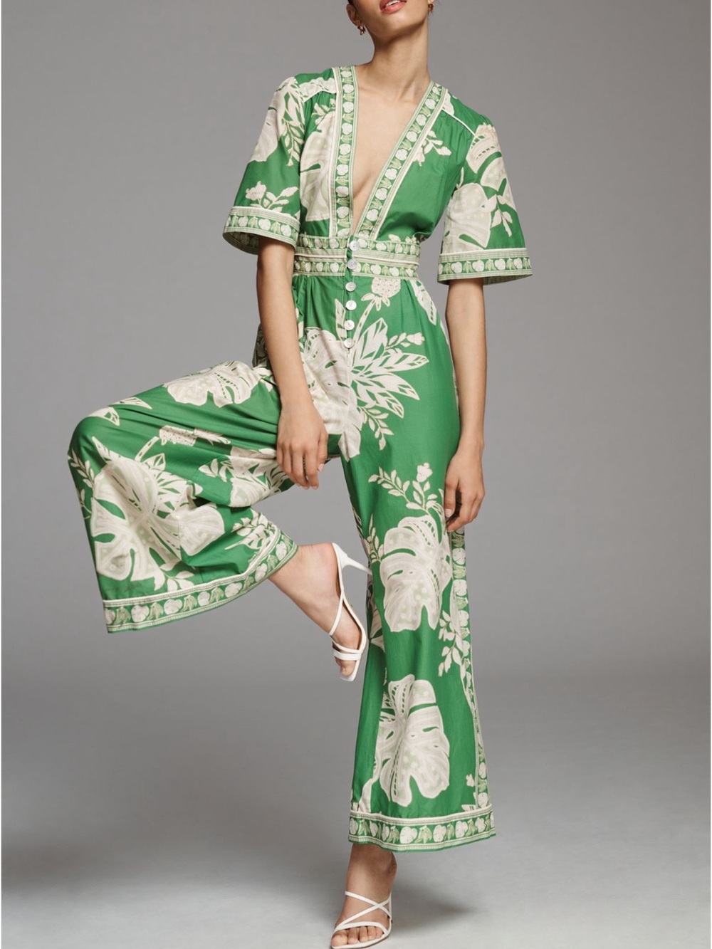 FARM Rio Lace Monsteras Jumpsuit L - Picture 2 of 9
